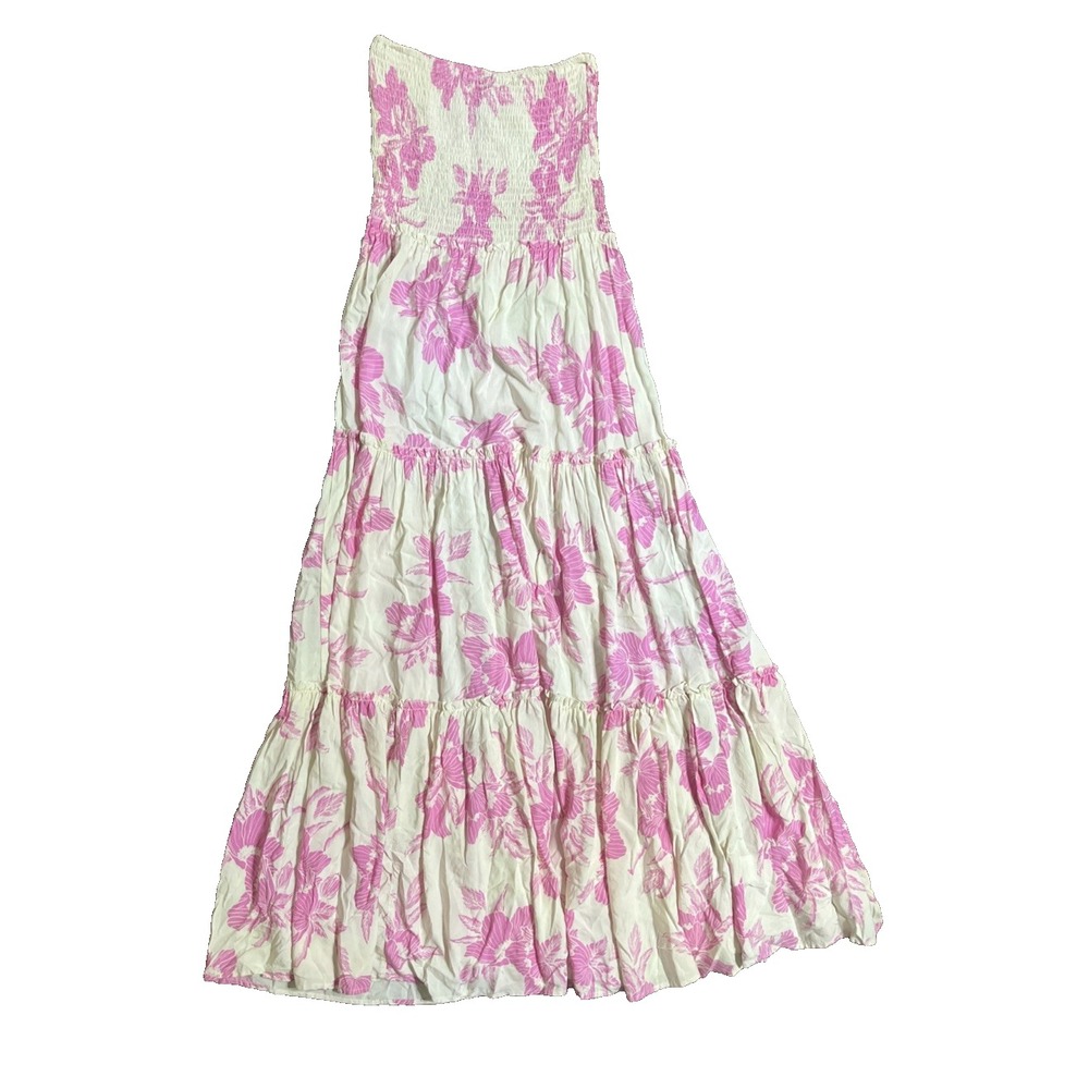 Abel the Label Pink Floral Smocked Tiered Maxi Womens Small Strapless Dress